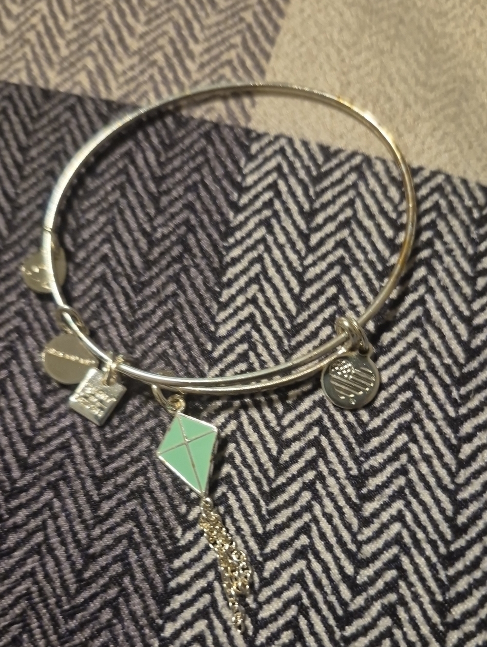 Alex and Ani Silver-Tone Kite Charm Bangle with Mint Accent